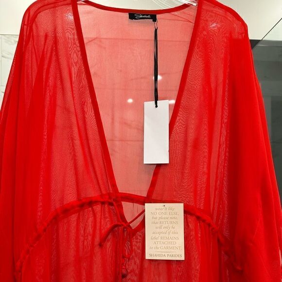 11-Cherry Red Tassel Trim Short Swim Cover by Shahida Parides - Picture 6 of 11